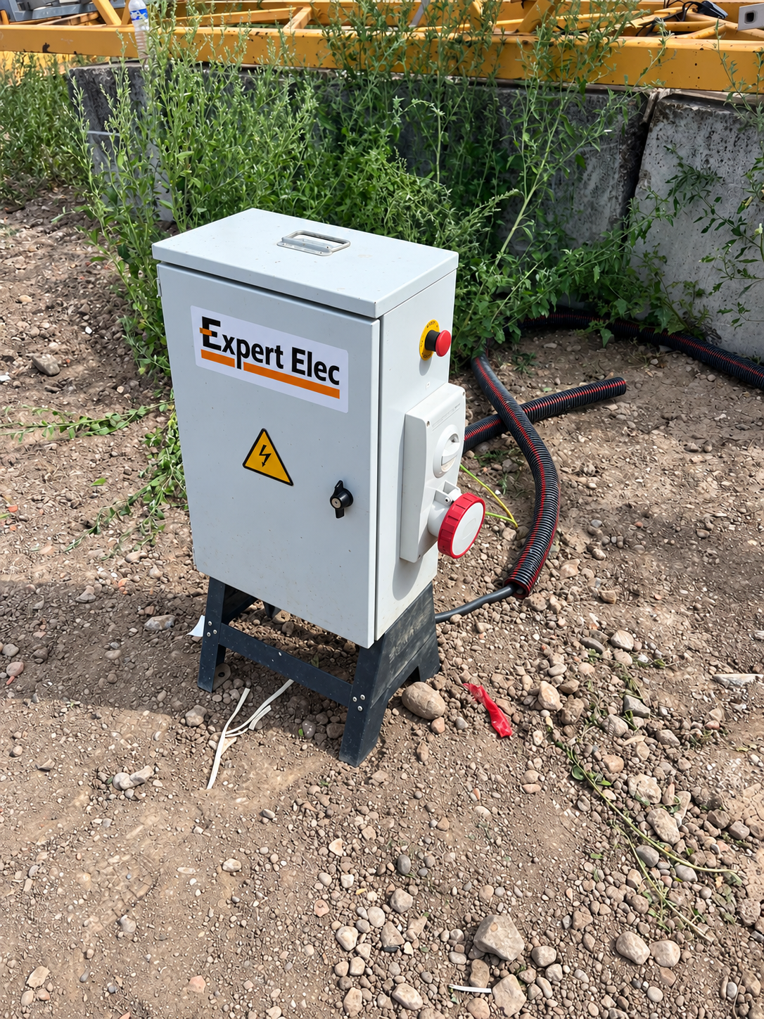Coffret de chantier Expert Elec sur pied avec prises et arrêt d’urgence
