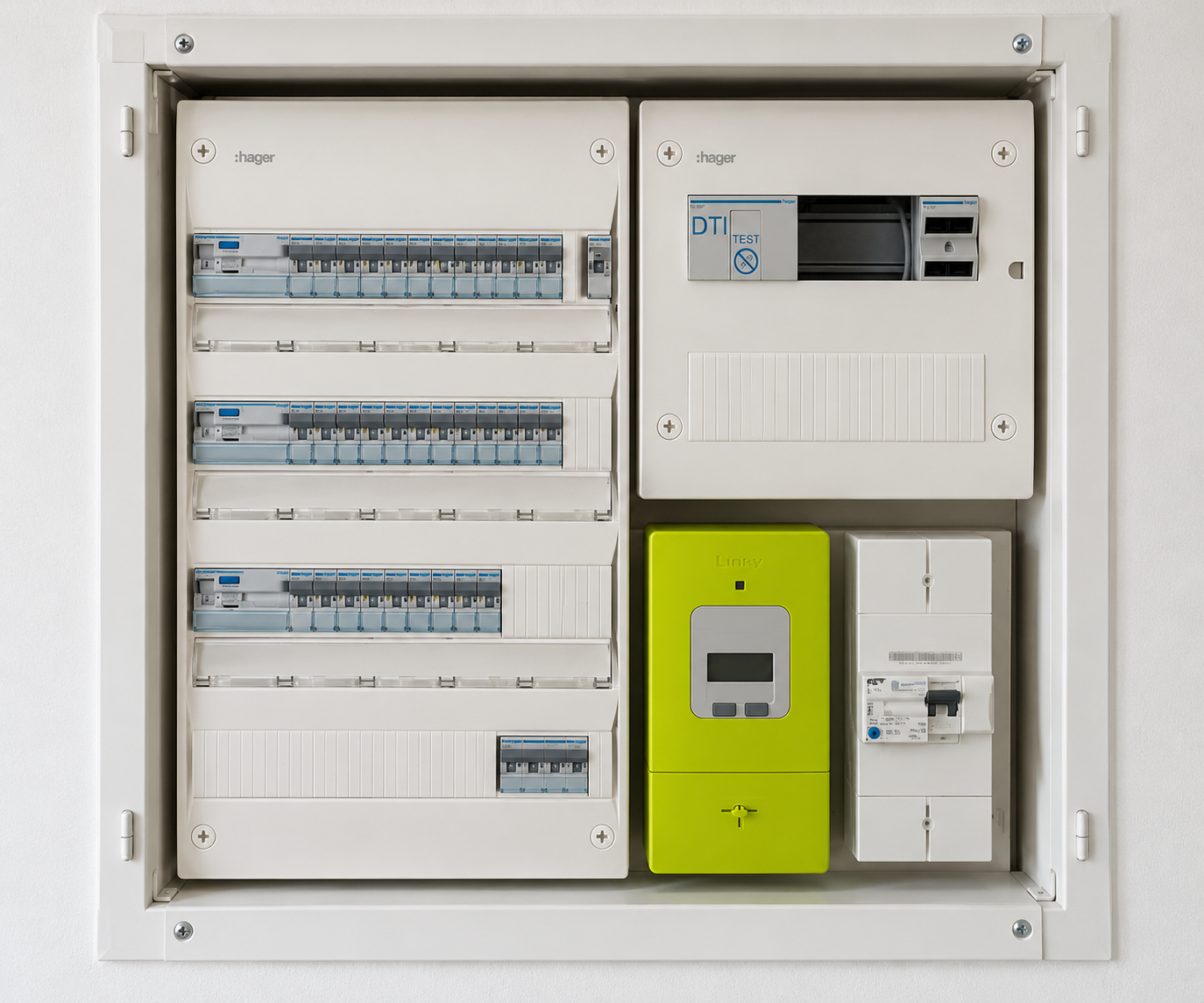 Tableau électrique résidentiel avec compteur et coffret de communication